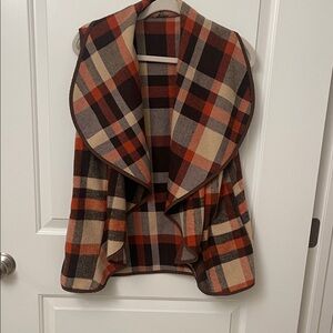Plaid FleeceOpen Front Vest